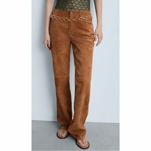 MANGO Brown Suede Leather Pants